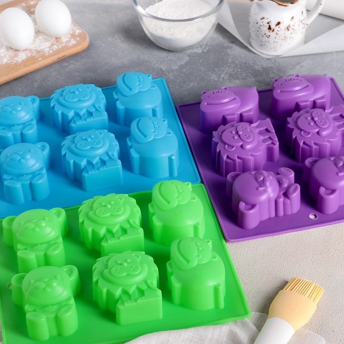 Форма для выпечки Доляна &laquo;Животные&raquo;, силикон, 24&times;20 см, 6 ячеек (6,5&times;4,5 см), цвет МИКС