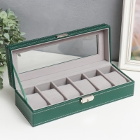 Шкатулка кожзам под часы 6 отделений "Зелёная с белой строчкой" 8х30х11 см Шкатулка кожзам под часы 6 отделений "Зелёная с белой строчкой" 8х30х11 см