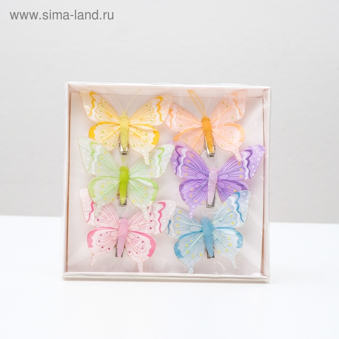 Бабочка для декора и флористики, на прищепке, пластиковая, микс, 1 шт., 7 х 6 х 1 см Бабочка для декора и флористики, на прищепке, пластиковая, микс, 1 шт., 7 х 6 х 1 см