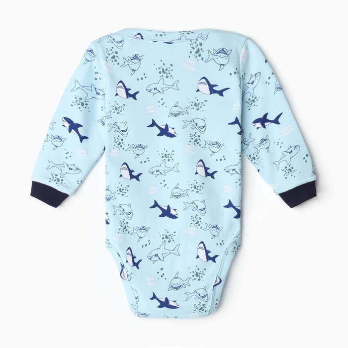 Боди детское на кнопках, цвет голубой/акулы, рост 80 см