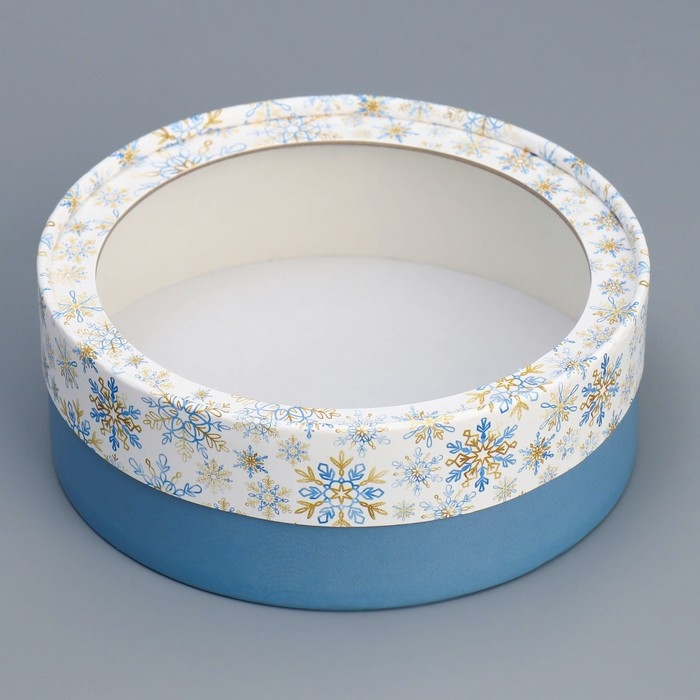 Коробка для макарун тубус с окном &laquo;Снежинки&raquo;, 16 х 16 х 5 см, Новый год