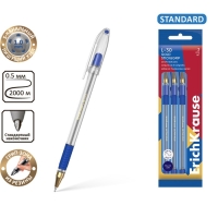 Набор ручек шариковых 3 штуки, ErichKrause L-30 Gold Stick&Grip Classic, игольчатый узел 0.7 мм, чернила синие, резиновый держатель, длина линии письма 2000 метров Набор ручек шариковых 3 штуки, ErichKrause L-30 Gold Stick&Grip Classic, игольчатый узел 0.7 мм, чернила синие, резиновый держатель, длина линии письма 2000 метров