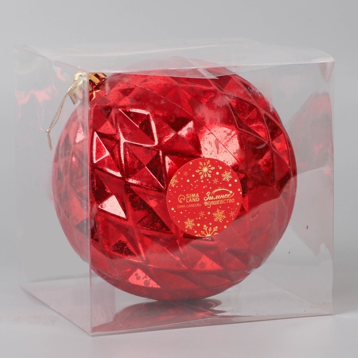 Шар пластик d-15 см "Винтаж" грани, красный