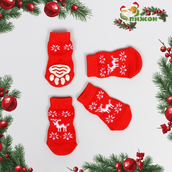 Носки нескользящие Носки нескользящие "Олени", L (3,5/5 * 8 см), набор 4 шт
