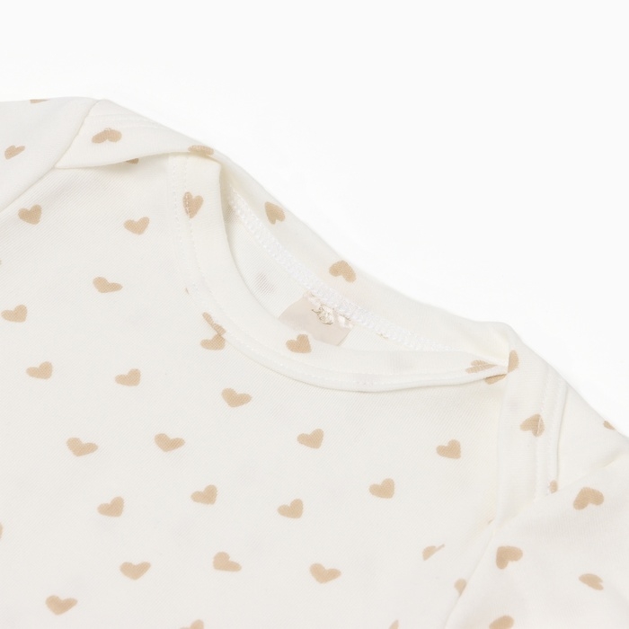 Боди с длинным рукавом, цвет бежевый/сердечки, рост 80 см