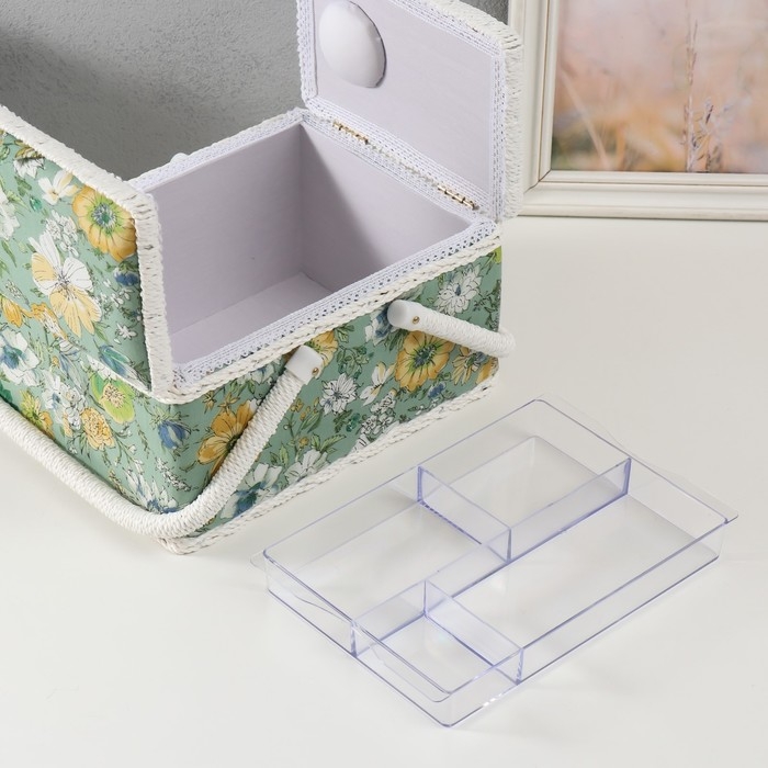 Шкатулка для рукоделия Шкатулка для рукоделия "Зелёная цветочная полянка" 19х26х14,5 см