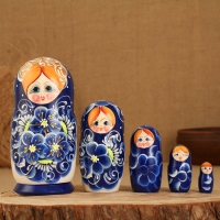 Матрёшка 5-ти кукольная "Сима" синяя , 17-18см, ручная роспись. Матрёшка 5-ти кукольная "Сима" синяя , 17-18см, ручная роспись.