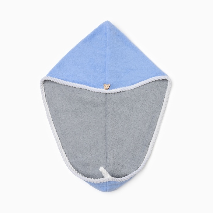 Чалма для сушки волос Этель, цв. голубой/серый, 25*60 см, 100% п/э