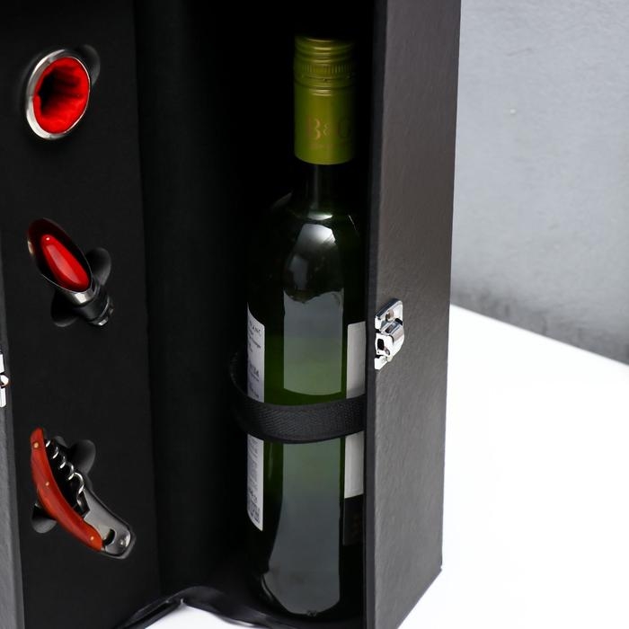 Шкатулка дерево, кожзам под бутылку "Гладкая кожа" 3 предмета 35х11х12 см