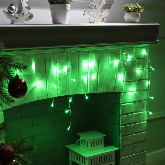 Гирлянда &laquo;Бахрома&raquo; 1.8 &times; 0.5 м, IP20, прозрачная нить, 48 LED, свечение зелёное, 8 режимов, 220 В