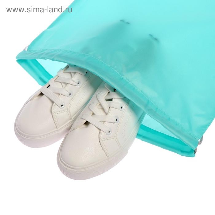 Мешок для обуви 420 х 340 мм, "Стандарт" СДС-2, (мягкий полиэстер, плотность 210 D), мятный, серебристый шнурок