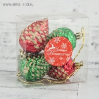 Украшение ёлочное "Шишка с золотинкой" (набор 4 шт) 5х4 см, красный зелёный Украшение ёлочное "Шишка с золотинкой" (набор 4 шт) 5х4 см, красный зелёный
