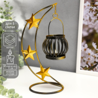 Подсвечник металл,  на 1 свечу "Звёзды" чёрная с золотом 24,5х11х11 см