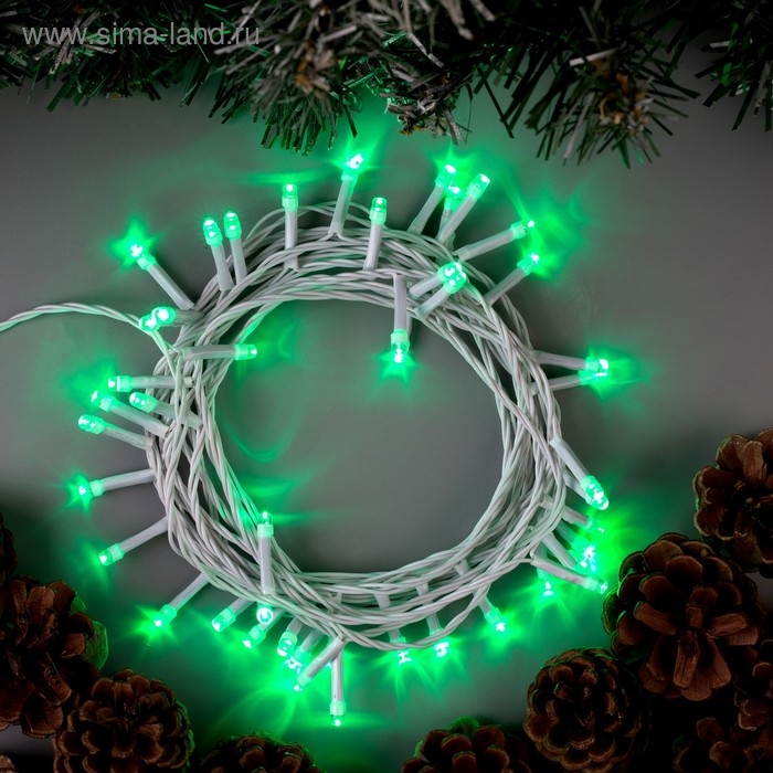 Гирлянда &laquo;Нить&raquo; 5 м, IP20, белая нить, 50 LED, свечение зелёное, 8 режимов, 220 В