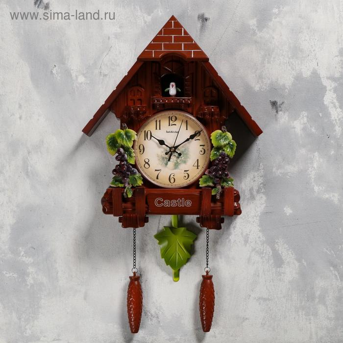Часы настенные интерьерные большие с кукушкой "Лоза", бесшумные, 63х10х36 см, коричневые