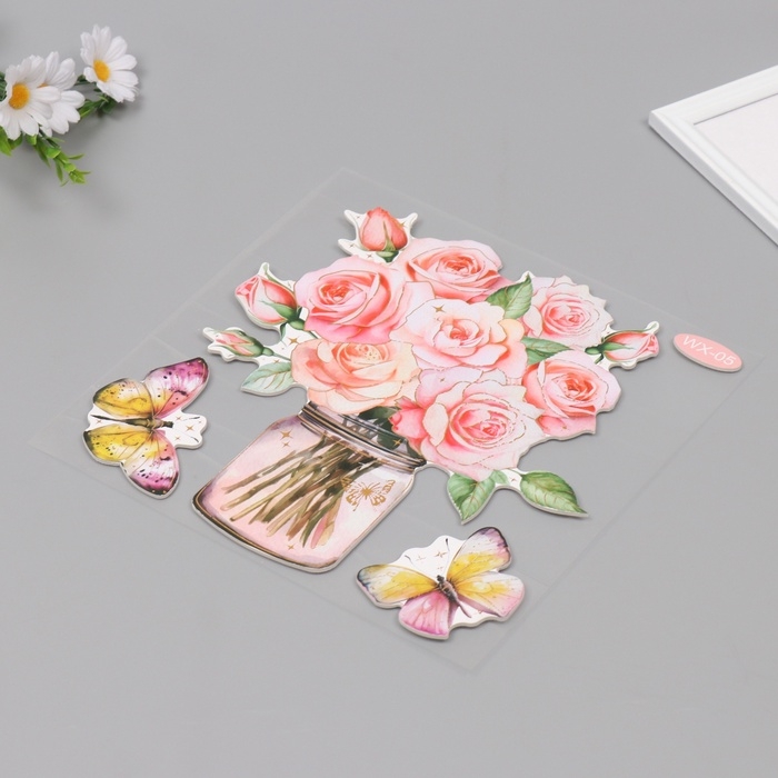 Наклейка пластик интерьерная "Розовые розы" 40х31 см