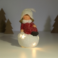 Сувенир керамика свет "Малышка-ангел в красном, на новогоднем шарике" 12,8х8,5х17 см