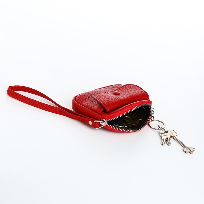 Кошелёк-ключница на молнии, цвет красный