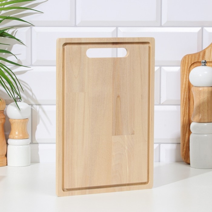 Доска разделочная деревянная Доска разделочная деревянная "Прямоугольник" с желобом 26х18х0,8 см береза