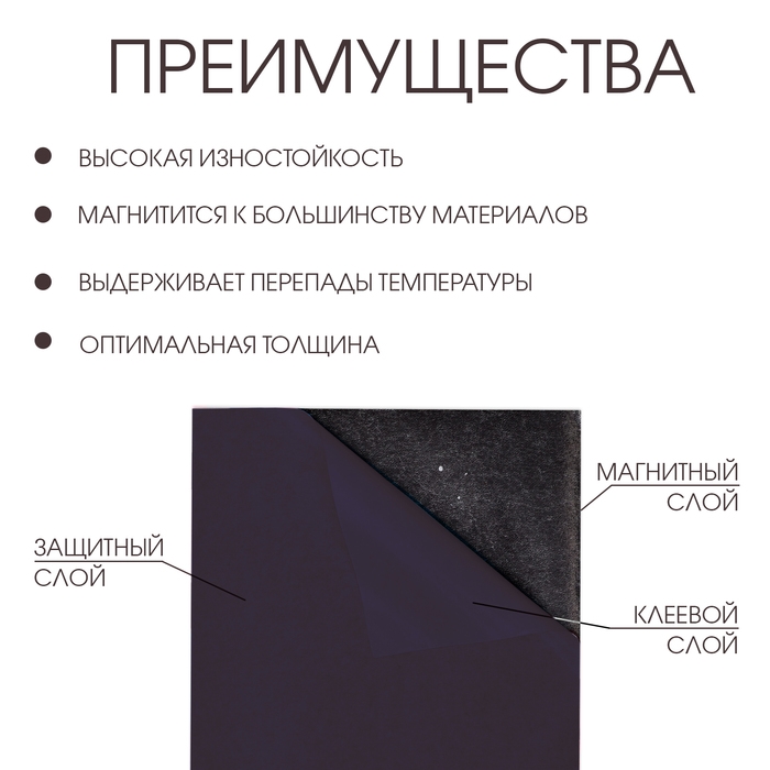 Магнитный винил, с ПВХ поверхностью, А4, 2 шт, толщина 0.3 мм, 21 х 29.7 см, черный