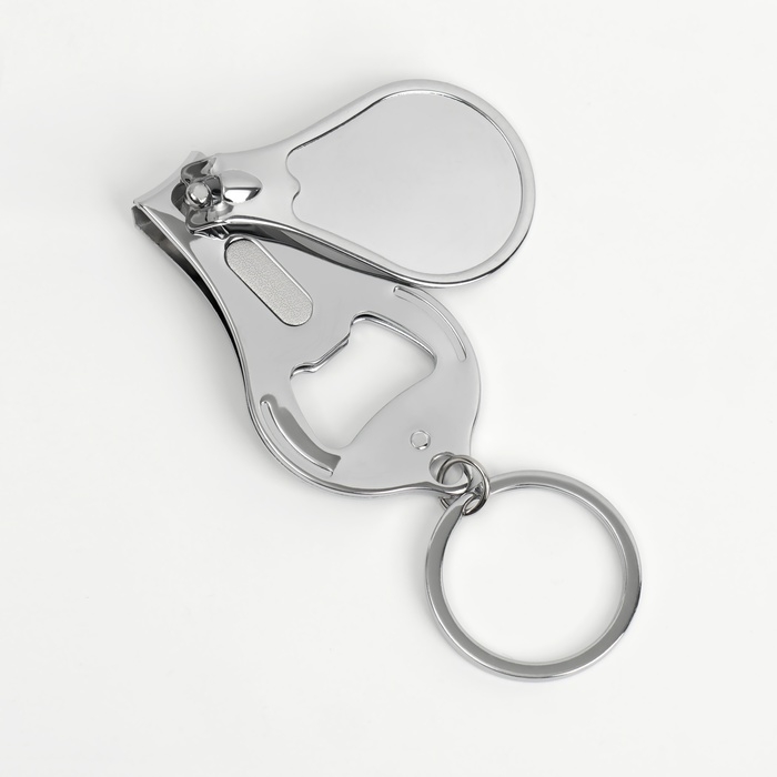 Кусачки - книпсер маникюрные, на брелке, с пилкой, с открывашкой, 6,5 см, цвет серебристый Кусачки - книпсер маникюрные, на брелке, с пилкой, с открывашкой, 6,5 см, цвет серебристый