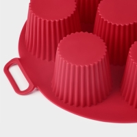 Форма для выпечки Доляна &laquo;Рифленый круг&raquo;, силикон, 20&times;20&times;5 см, 7 ячеек (5,5&times;5 см), цвет бордовый
