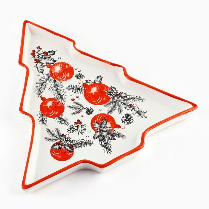 Новый год! Блюдо керамическое &laquo;Новогодняя ёлка&raquo;, 23х22х2 см, цвет белый