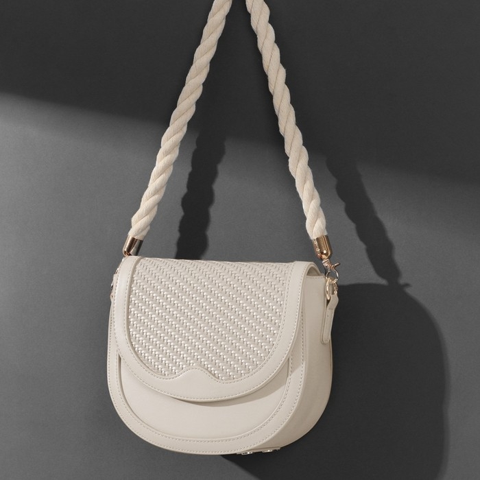 Ручка для сумки, канат, 60 &times; 1,5 см, с карабинами, цвет кремовый/золотой