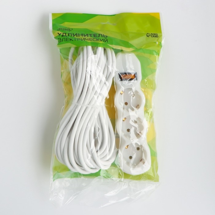 Удлинитель Luazon Lighting ECO, 3 розетки, 10 м, 16 А, 3500 Вт, ПВС 3х1 мм2, с з/к, с выкл.