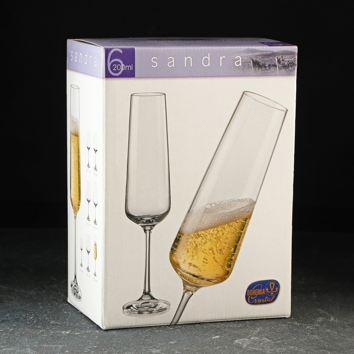 Набор бокалов для шампанского &laquo;Сандра&raquo;, 200 мл, 6 шт, цвет чёрный