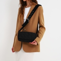 Сумка женская стеганная на плечо, отдел на молнии, 25х14х6 см, цвет чёрный Сумка женская стеганная на плечо, отдел на молнии, 25х14х6 см, цвет чёрный