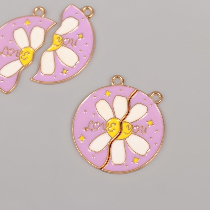 Декор для творчества металл, эмаль Декор для творчества металл, эмаль "Ромашка - половинки" набор 2 шт 2,8х2,7 см