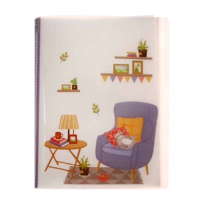 Папка формат А4 с 30 прозрачными файлами Папка формат А4 с 30 прозрачными файлами "Домашний уют" пластик, 400 мкм, МИКС