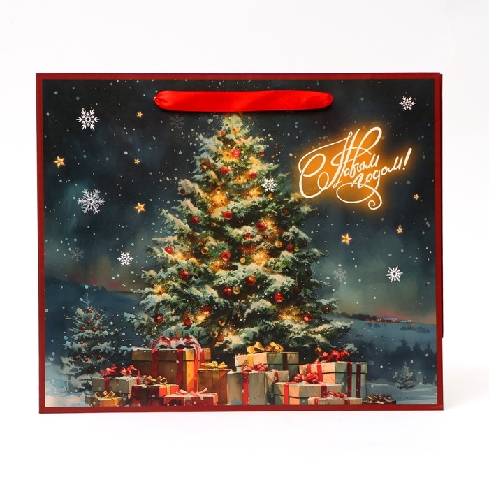 Новый год. Пакет подарочный новогодний бумажный, Новый год. Пакет подарочный новогодний бумажный, "Ёлка", 31 х 26 х 11 см.