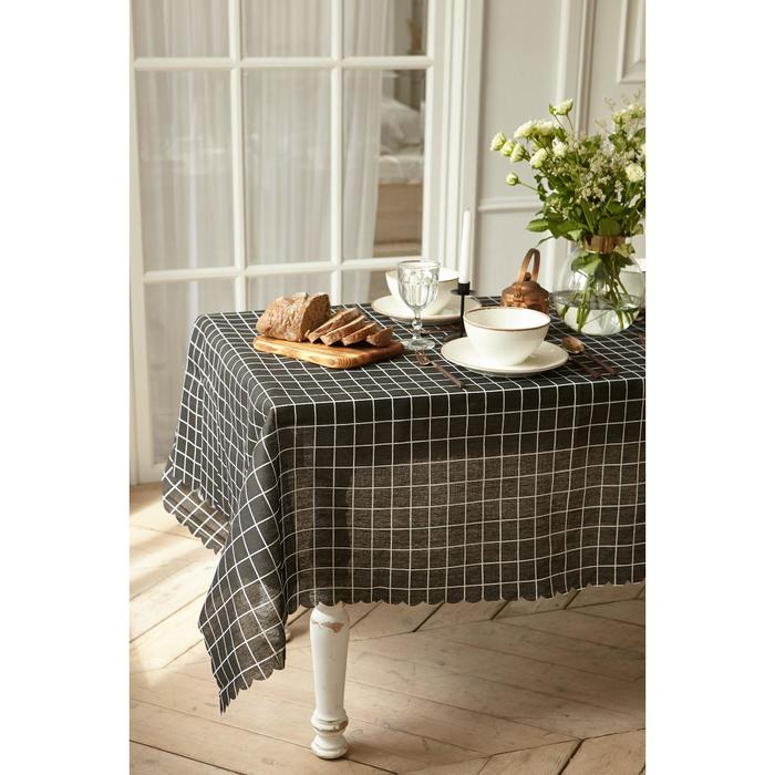 Скатерть Доляна "Клетка"цв.черный 145х200&plusmn;3см,100%пэ, рогожка 130 гр/м
