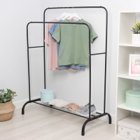 Вешалка двойная напольная металлическая для одежды, с полкой, 110&times;62&times;150 см, цвет чёрный