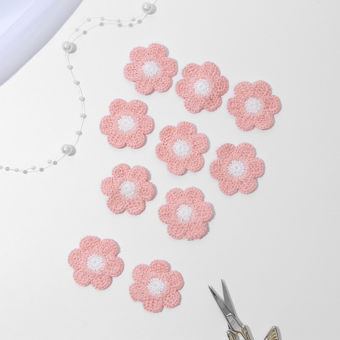 Вязаные элементы &laquo;Ромашки&raquo;, 3,7 &times; 3,7 см, 10 шт, цвет розовый/белый