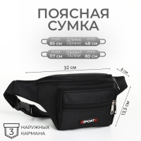 Сумка поясная на молнии, 3 наружных кармана, цвет чёрный Сумка поясная на молнии, 3 наружных кармана, цвет чёрный