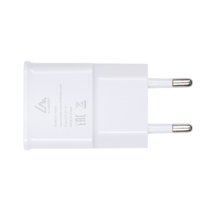 Сетевое зарядное устройство Luazon LN-100AC, 1 USB, 1 A, белое Сетевое зарядное устройство Luazon LN-100AC, 1 USB, 1 A, белое