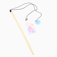 Игрушка дразнилка для кошек с пером и помпоном &laquo;Кошечка&raquo;, голубой