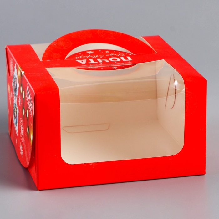 Новый год. Коробка под бенто-торт с окном "Верь в чудеса", 14 х 14 х 8 см