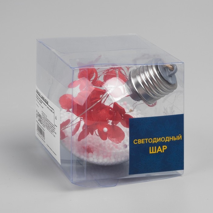Ёлочный шар &laquo;Красные лепестки&raquo;, батарейки, 5 LED, свечение тёплое белое