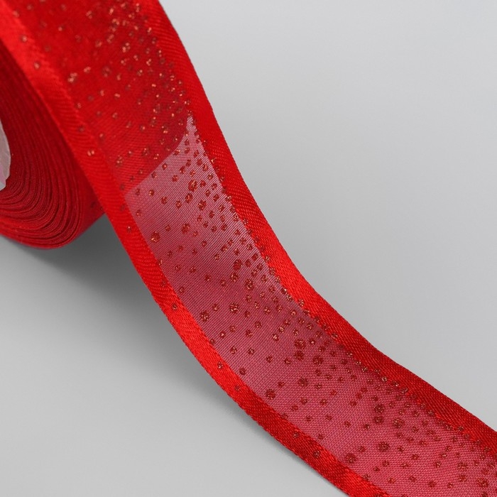 Лента капроновая &laquo;Блёстки&raquo;, 25 мм &times; 18 &plusmn; 1 м, цвет красный