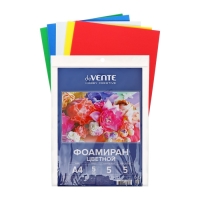 Фоамиран цветной A4 "deVENTE" 5 цветов х 5 листов, толщина 5 мм, пластиковый пакет с европодвесом