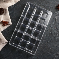Форма для конфет и шоколада &laquo;Кубики&raquo;, 20&times;12&times;2,5 см, 18 ячеек 2,5&times;1 см, цвет прозрачный