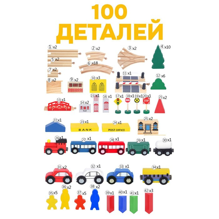 Набор железная дорога &laquo;Городок&raquo; 100 деталей