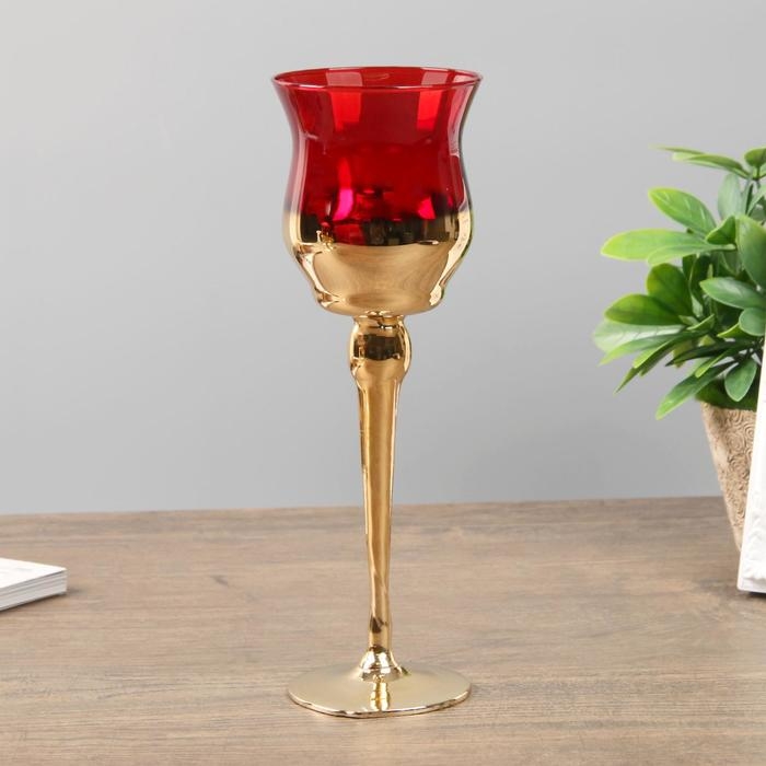 Подсвечник стекло набор 3 шт Подсвечник стекло набор 3 шт "Бокалы" высота 18, 20, 22,5 см красный 22,5х7,8х7,8 см