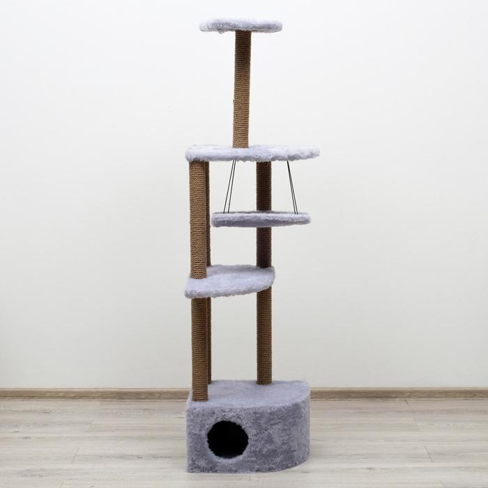 Комплекс для кошек с когтеточкой, угловой, с гамаком, 48 х 48 х 171 см, серый Комплекс для кошек с когтеточкой, угловой, с гамаком, 48 х 48 х 171 см, серый