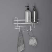 Полка для ванной прямая, 4 крючка, 33×12,5×4,5 см, цвет белый Полка для ванной прямая, 4 крючка, 33×12,5×4,5 см, цвет белый