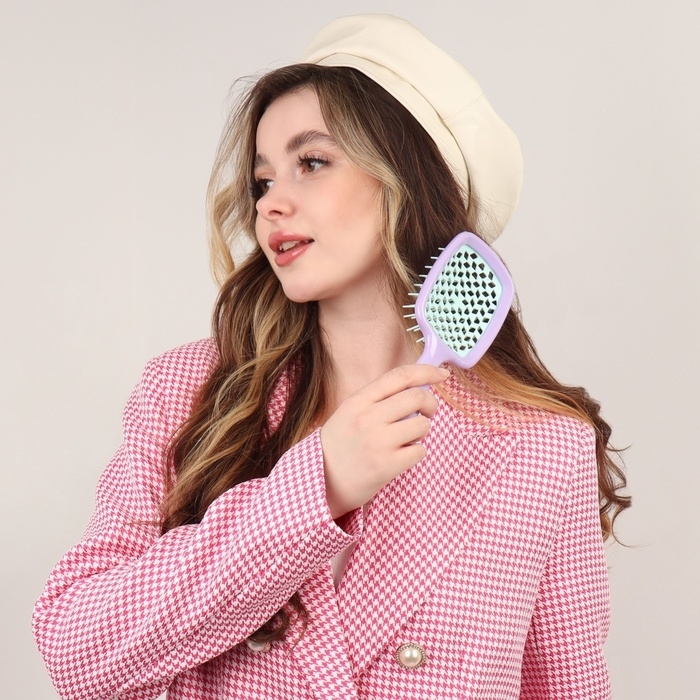 Расчёска массажная, широкая, вентилируемая, 8,5 &times; 20,5 см, PVC коробка, цвет МИКС/белый